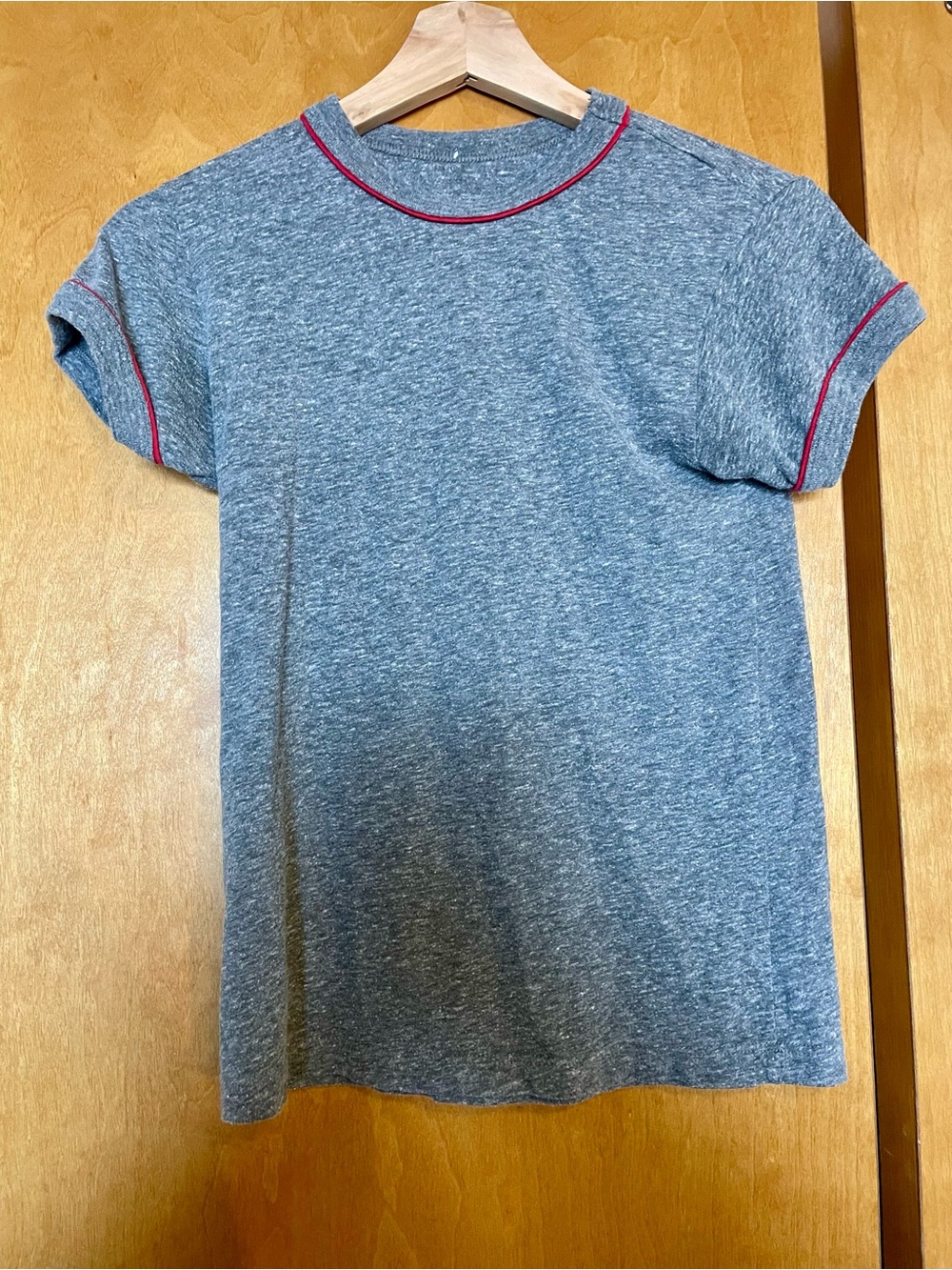 Tuesday Bassen Heather Gray Piped Ringer Tee with Red Trim